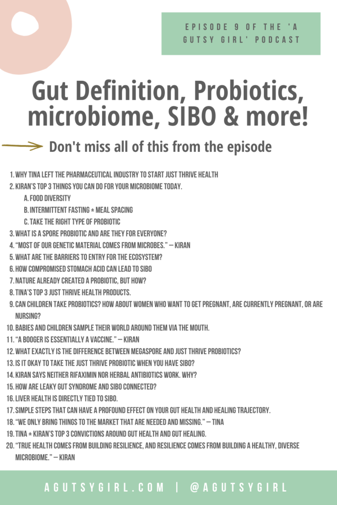 Episode 9 Gut Definition Just Thrive Health agutsygirl.com #healthpodcast #wellnesspodcast #probiotics