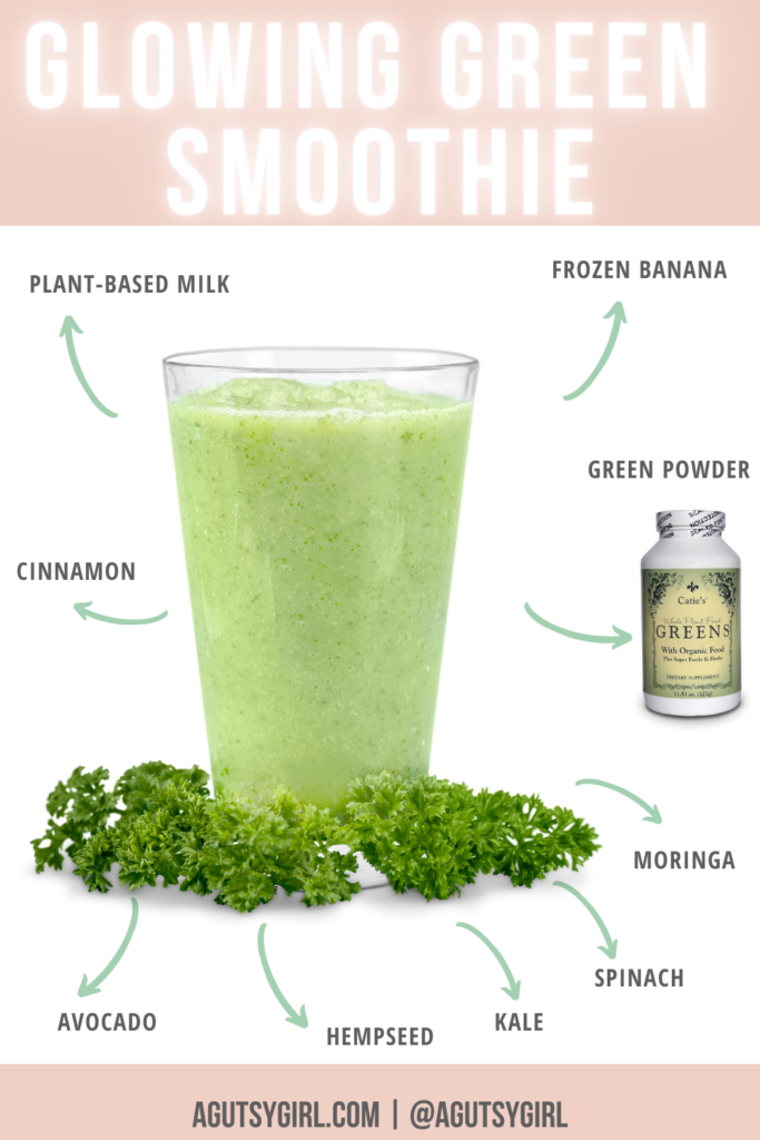 Glowing Green Smoothie recipe agutsygirl.com #greensmoothie #greensmoothies #smoothierecipe