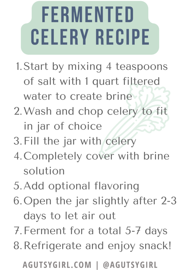 Fermented Celery Recipe agutsygirl.com #fermentedcelery #fermentedfoods