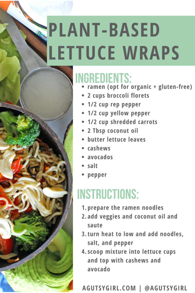 Plant Based Lettuce Wraps {with Ramen Noodles, gluten-free} agutsygirl.com #lettucewraps #glutenfree