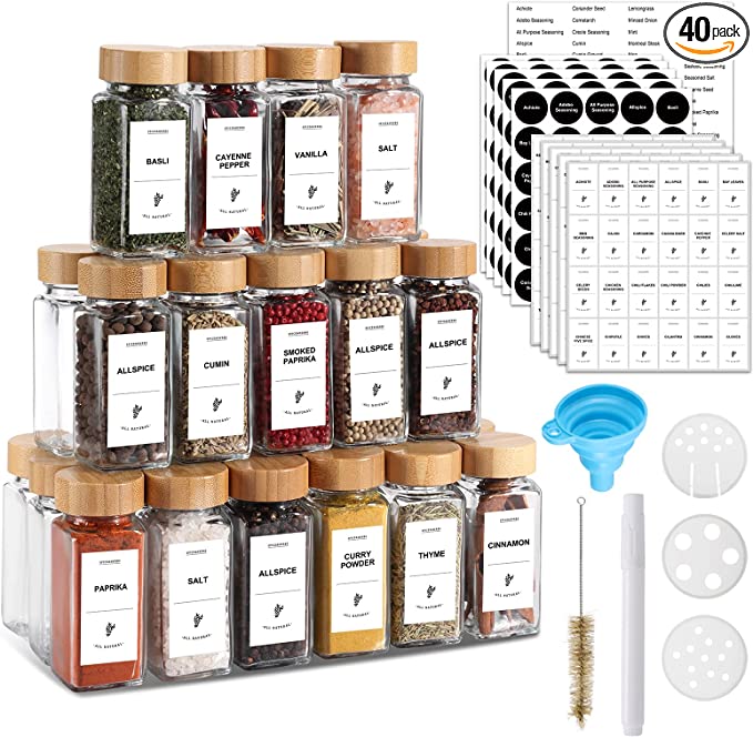 Amazon Spice Jars with Labels 4oz Glass Spice Bottles with Bamboo Lids agutsygirl.com #spicebottles