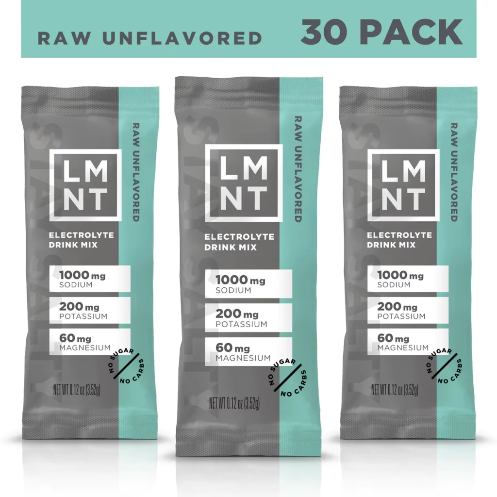 Raw, unflavored LMNT electrolyte packets agutsygirl.com #electrolytes #lmnt