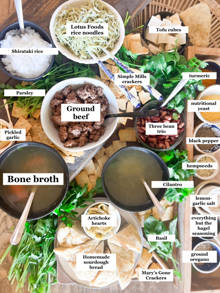 Bone Broth Charcuterie Board ingredient list holiday party agutsygirl.com #bonebroth #charcuterie #glutenfree
