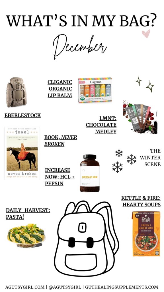 What's in my bag December edition Gut Health Routine (What's in My Personal Tool Kit) agutsygirl.com #gut