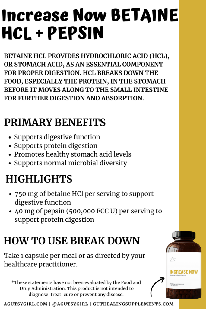 Increase Now Betaine HCl highlights guthealingsupplements.com