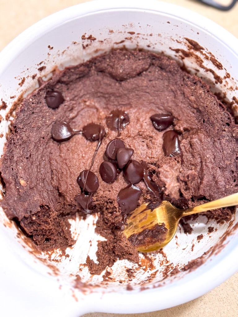 Chocolate Mint Protein Mug Cake gluten and dairy free agutsygirl.com