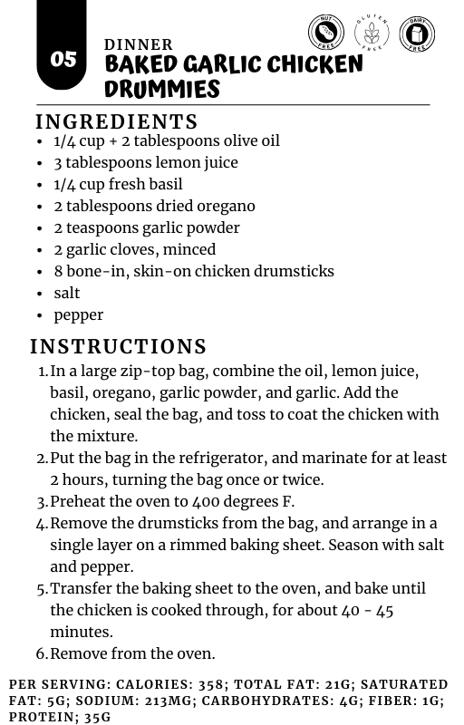 Baked Garlic Chicken Drummies Week 1, Day 5 dinner quickgutdetox.com